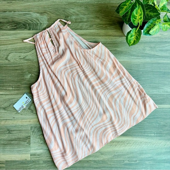 Nine West High Neck Keyhole Tank Top Size S – Peach Swirl Print - Picture 9 of 10